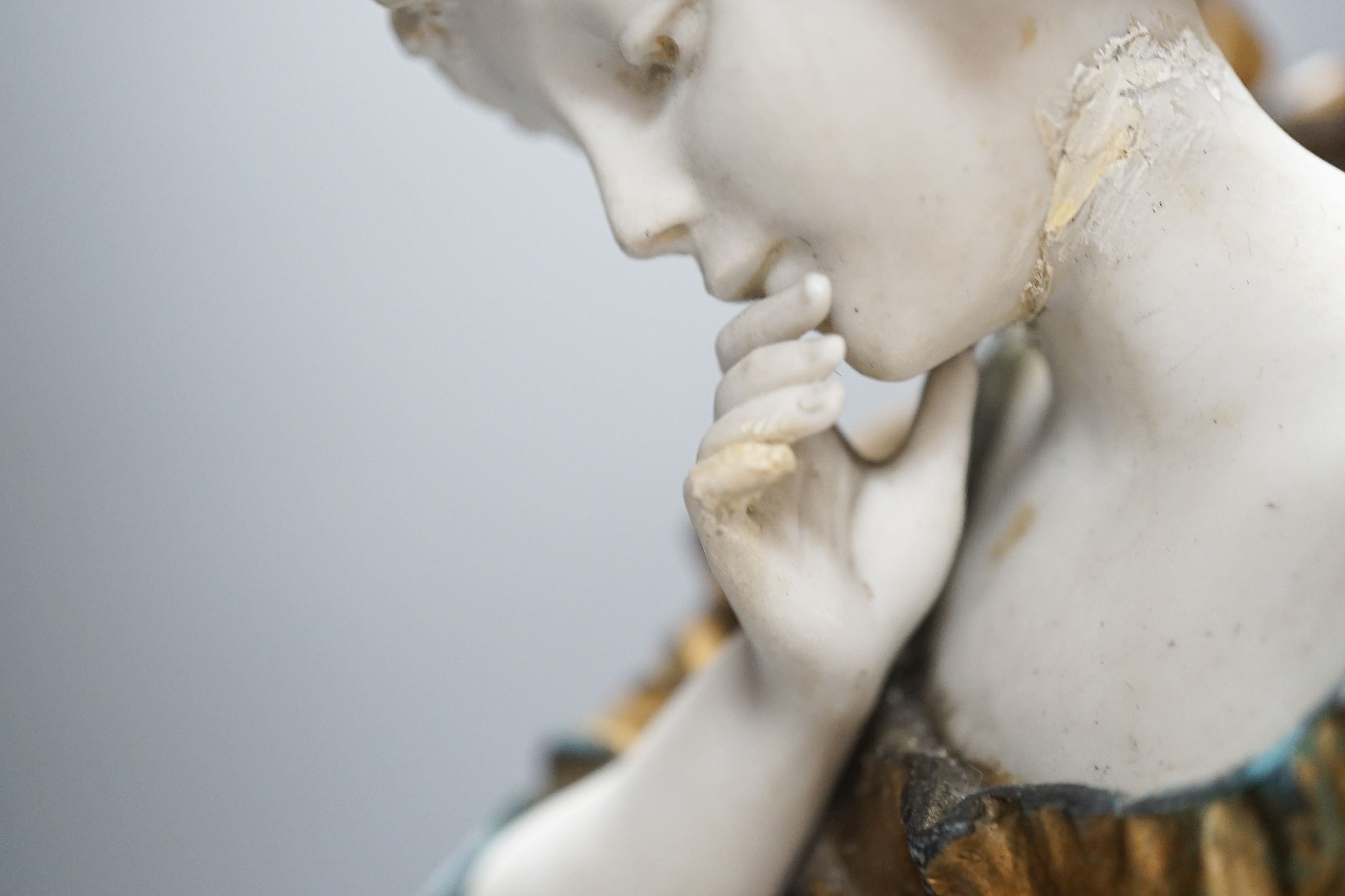 A late 19th Century French gilt spelter and bisque porcelain figure after Mednat 54cm